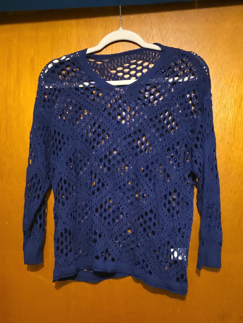Blue Open-Knit Women's Sweater